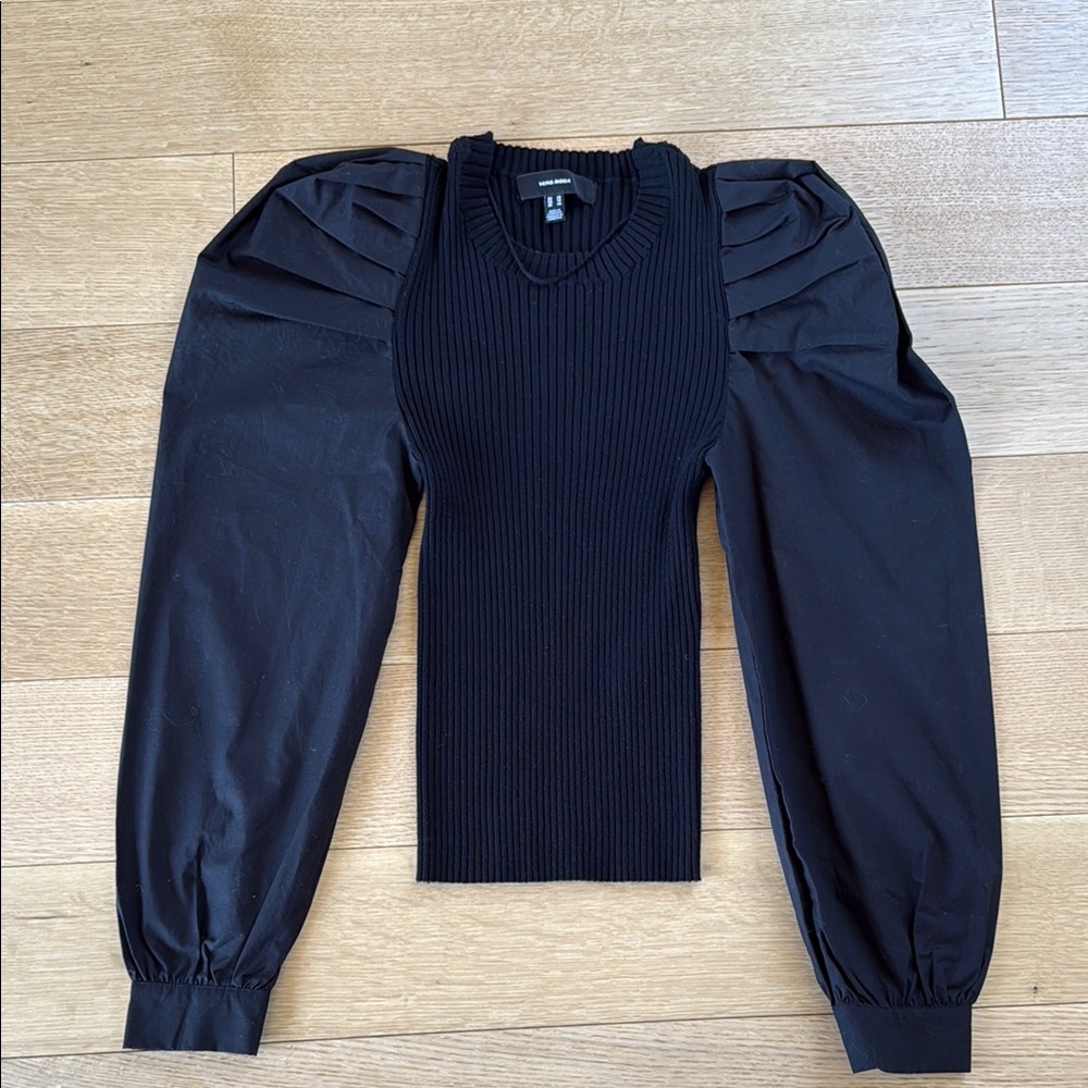 Vero moda Black Puff Sleeve Ribbed Top size xs
